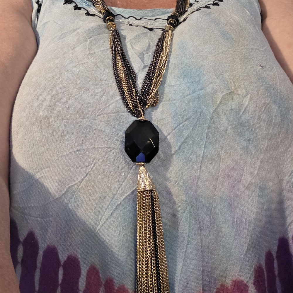 Chic Black and Gold Tassel Necklace
